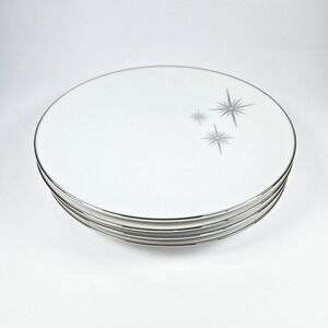 Noritake Preston 6509 Salad Plates White Silver Starburst Platinum Atomic Quasar